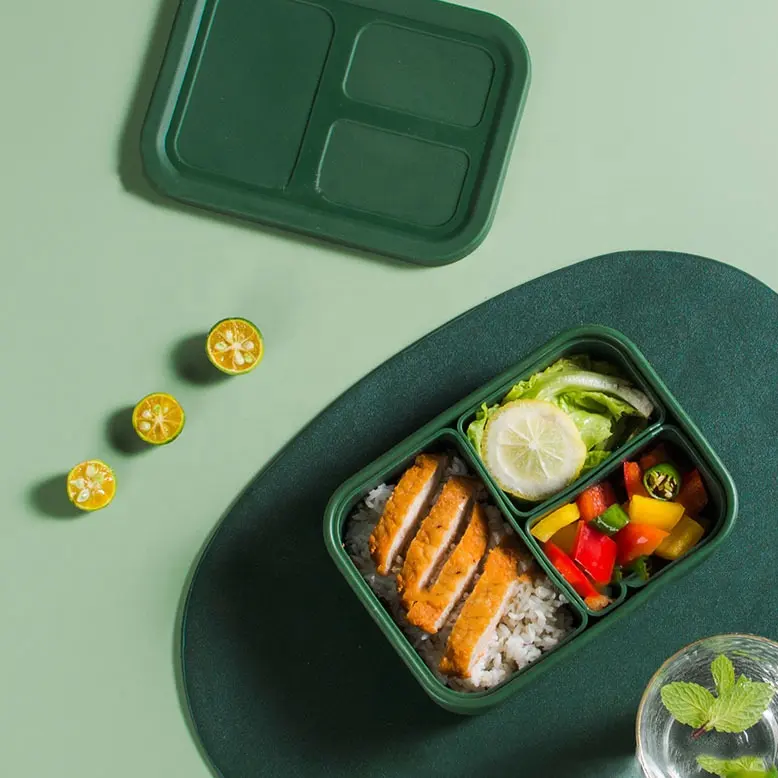 กล่องอาหารซิลิโคนแบบถอดได้,กล่องใส่อาหารมี3ช่องกล่องใส่อาหารซิลิโคนเกรดอาหารใหม่ล่าสุดสำหรับใช้ในครัวเรือน
