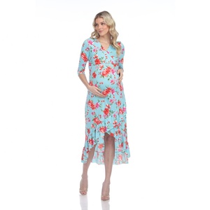 Ropa <span class=keywords><strong>de</strong></span> maternidad con estampado Floral, vestido Midi elástico con volantes altos para <span class=keywords><strong>embarazo</strong></span> y lactancia, mangas <span class=keywords><strong>3</strong></span>/4 - Product Image 3