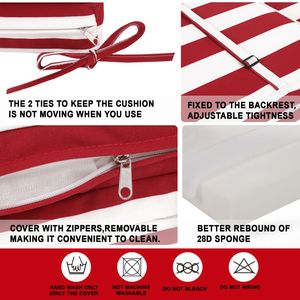 Ensemble de coussins pour chaise longue d'extérieur DB, rayés rouge et blanc, coussins de remplacement pour meubles de patio, utilisables toute l'année - Product Image 5
