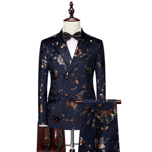 Costume de soirée pour homme, style britannique, double boutonnage, broderie florale, imprimé, pour <span class=keywords><strong>mariage</strong></span> et spectacles - Product Image 1