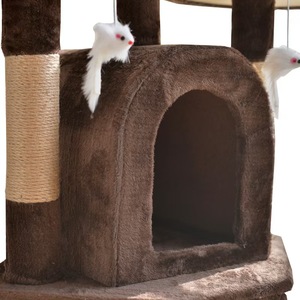 คอนโดแมวทรงสูงหรูหราทันสมัย พร้อมเสาข่วนทำจากไม้เนื้อแข็ง  บุผ้ากำมะหยี่  ชั้นบนมีของเล่นแบบอินเทอร์แอคทีฟ สำหรับแมวตัวใหญ่ - Product Image 6