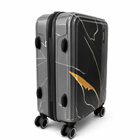 Ensemble de bagages rigides de luxe en marbre noir ABS+PC, 3 pièces, 20/24/28 pouces, avec serrure TSA et accents dorés