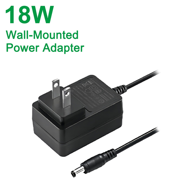 High-quality 18W DC Wall-mount Power Supply Adapter OTP/OCP Protection PC Fireproof Material 100-240V Input CE ETL Certified for