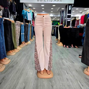 Jeans a Zampa d'Elefante <span class=keywords><strong>Bianchi</strong></span> con Stampa Leopardata da Donna, Vita Alta, <span class=keywords><strong>Pantaloni</strong></span> in Denim Casual per Feste - Product Image 1