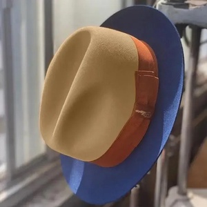 Chapeau Fedora en laine bleue, couronne classique structurée, décontracté, pour l'extérieur, pour homme - Product Image 2