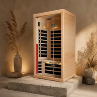 Sauna Inframerah Jauh Kayu Solid Terapi Cahaya Merah 2-Orang, Gym Elektrik Rumah untuk Penggunaan di Kamar Tidur, Desain Modern, Panel Kontrol Komputer