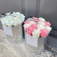 Taille personnalisée nouveau style forme ronde 2 pièces fleur décoration boîte miroir lumineux bouquet de fleurs rose fleur emballage boîte