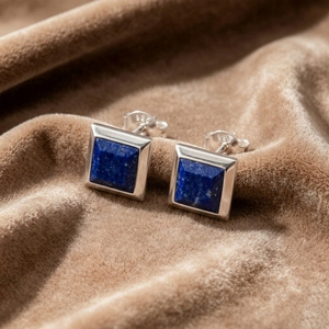 Custom Square Lapis Lazuli <b>Stud</b> <b>Earrings</b> Stainless Steel <b>Blue</b> Stone Minimalist Hypoallergenic Jewelry Gift For Ladies Daily Wear - Product Image 2