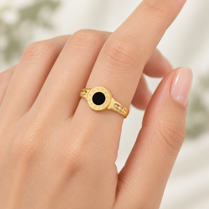 Gold and Black Round Disc <b>Ring</b> with <b>Roman</b> <b>Numeral</b> Style Halo and Sculpted Clear Accent Shoulders - Product Image 5