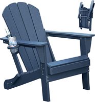 Chaise Adirondack en HDPE, chaises Adirondack pliantes, chaises d'extérieur avec porte-gobelet pour pelouse, patio, terrasse, foyer - Bleu foncé