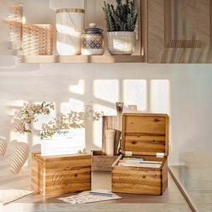 Acacia <strong>Recipe</strong> <strong>Box</strong> with 100 Cards 4x6 Dual Slot 2 Compartment Wooden Organizer No Assembly - Product Image 5