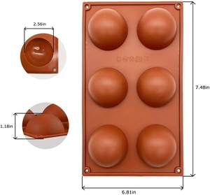 BHD grado alimenticio libre de BPA 6 agujeros medio semiesfera <span class=keywords><strong>molde</strong></span> de silicona, antiadherente 6 cavidades medio círculo silicona pastel <span class=keywords><strong>molde</strong></span> <span class=keywords><strong>para</strong></span> hornear - Product Image 5