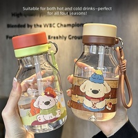 Bouteille d'eau avec paille et sangle 530 ml, imprimé dessin animé, pour voyage, bureau, salle de sport, maison, cuisine, appartement et usage quotidien