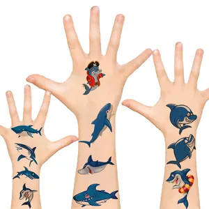 Tatouage temporaire personnalisé à thème requin, autocollants étanches pour enfants, pour les jambes, bras, dessin animé