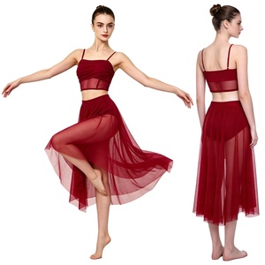 Conjunto de 2 piezas de top corto tipo camiseta y falda asimétrica para danza lírica, venta al por mayor para mujer, ropa de baile para actuaciones en escenario y clases de danza - Product Image 2