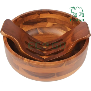 Juego de ensaladeras de madera de acacia con 2 manos de madera y ensaladera grande con utensilios para servir - Product Image 3