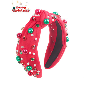 Serre-têtes de Noël rouges et verts, bandeaux à strass perlés, coiffure pour femmes, accessoire de mode hiver 2023 - Product Image 2