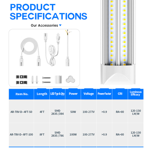 <span class=keywords><strong>Tubo</strong></span> de Luz LED T8 Integrado Súper Brillante en Forma de V de 50 W y 100 W, 4 pies y 8 pies, Iluminación para Tiendas, Garajes, Almacenes y Talleres - Product Image 6