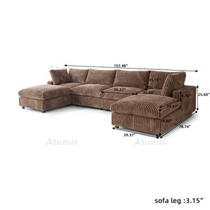 ATUNUS American Retro Modern Brown Modular Sectional 3 Seater Sofa Thick Striped Plush Corduroy Fabric <strong>Living</strong> <strong>Room</strong> Couch <strong>Set</strong> - Product Image 5
