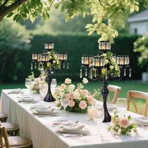 Bougeoir en métal pendentif de mariage avec bol carré en cristal, centre de table de mariage de 22 pouces de haut, or, cristal à 5 bras - Product Image 5