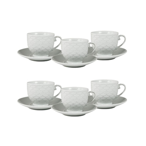 Juego de 6 tazas de café de porcelana blanca con platillo de 90 ml - Product Image 1