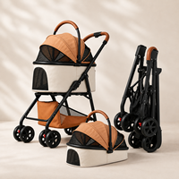 Poussette portable pour animaux de compagnie avec grand panier inférieur, roues en EVA, auvent en maille respirante pour chats, chiens de petite et moyenne taille