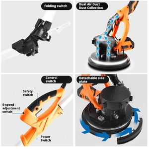 Lijadora Eléctrica de Velocidad Variable de Alta Calidad para Paneles de Yeso con Aspiradora, Incluye 50 Hojas de Papel de Lija - Product Image 4