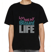 Vinyle thermocollant motif « Blessed » avec strass pour T-shirt, transferts DTF