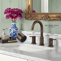 Robinet de lavabo AMAXO en bronze antique à 3 trous avec robinets d'eau chaude et froide, adapté aux chambres et aux salles de bain