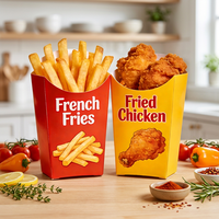Boîtes à frites en papier personnalisées en gros, emballages alimentaires à ouverture supérieure pour frites, poulet frit, fournitures pour restaurants de restauration rapide