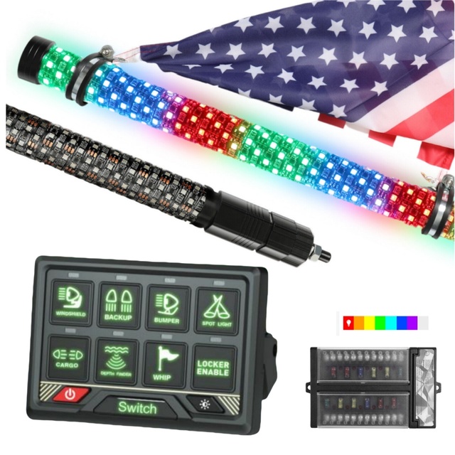 Newest 8 Gang Stainless Steel Bracket A-uto Switch Panel LED Switches Panel With Chasing Whip Lights for ATV UTV Off Road 4x4