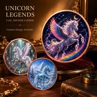 Koin Unicorn Tembaga Murni 999 5 oz, Seni Relief 3D, Dilukis UV, Koleksi Seni Fantasi