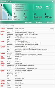 แท็บเล็ต HON หรือ Pad X8B รุ่น Global หน้าจอ LCD <span class=keywords><strong>11</strong></span> นิ้ว 90Hz ชิปประมวลผล Snap Dragon 680 รองรับ 4G แบตเตอรี่ 10100mAh ระบบปฏิบัติการ Android 16 - Product Image 4