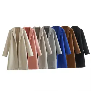 PB&ZA Women 2022 Autumn New Fashion Multicolored woolen coat Vintage Long Sleeve Female Outerwear Chic Tops