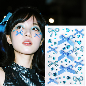 1 foglio di nastro rosa fiocco + cuore adesivi con strass in seta rossa Kawaii con fiocco e fiocco adesivi per gemme per decorazioni per bambini/ragazza - Product Image 6