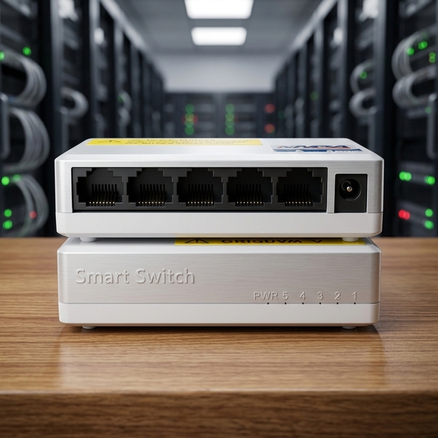 5-Port 10/100Mbps RJ45 Smart Switch with Stackable Design Plug and Play for Home Office & SMB Use 1.0Gbps Switch Capacity