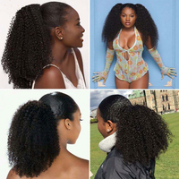 Vente en gros 4b 4c Afro Kinky Curly 100% Humaan Extensions de queue de cheval avec cordon de serrage