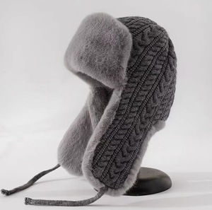 Chapeau d'hiver pour <span class=keywords><strong>femme</strong></span> avec protection des oreilles, bonnet en tricot avec rabat pour les oreilles, fourrure synthétique, fournisseur de chapeaux - Product Image 4