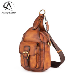 Andong Retro göğüs çantası erkek hakiki inek deri el ovuşturdu renk erkekler omuz çantaları rahat cep adam - Product Image 5