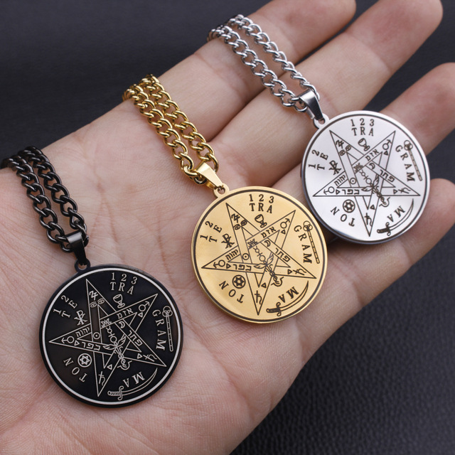 Stainless Steel Pentagram Pentacle Tetragrammaton Pendant Chain Necklace Solomon Wiccan Pagen Charm  Necklace