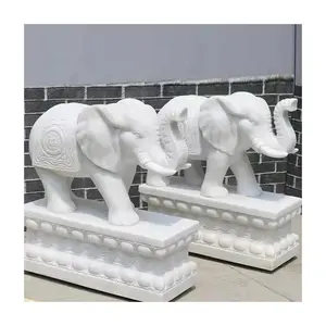 आउटडोर उद्यान हाथ नक्काशीदार पत्थर संगमरमर जानवर मूर्ति हाथी मूर्ति प्राचीन सफेद संगमरमर हाथी मूर्ति