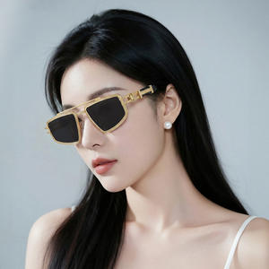 Nouvelles lunettes de soleil métalliques pour femmes de style européen et américain, protection UV400, type 3, monture noire, verres en PC - Product Image 5