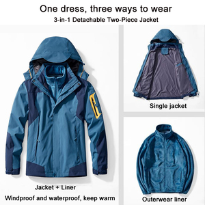 جاكيتات رجالية للأنشطة الخارجية ثلاثية في واحد مقاومة للرياح والماء مع شعار مخصص بالجملة - Product Image 2