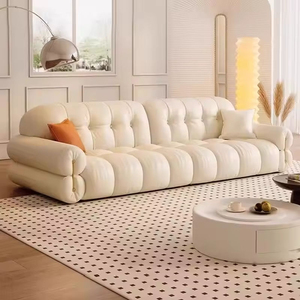 Sofá de Cuero de Primera Calidad con Diseño de Teclas de Piano, Color Crema, Estilo Moderno, Tapizado para Sala de Estar, Muebles para el Hogar - Product Image 1