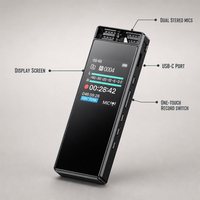 Enregistreur vocal numérique professionnel, Dictaphone à écran tactile, écran couleur de 1.44 pouces, batterie de 1300mAh, enregistrement longue durée, Mini Portable