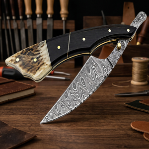 ASAP Damascus Steel Single Blade Folding Knife Wood Handle Horn Inlay Straight Styling Razor <b>Edge</b> Texture Layering Barber Body - Product Image 6