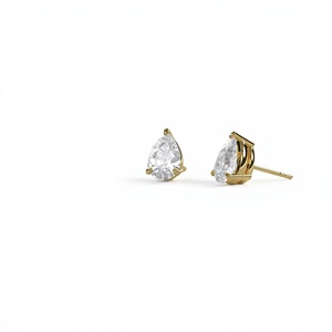 Boucles d'oreilles minimalistes plaquées or 18 carats, solitaires en diamant taille poire, bijoux fins pour femmes - Product Image 1