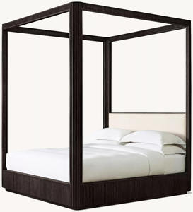 Op Maat Gemaakte Slaapkamermeubels Massief Hout Eiken Fineer Kingsize Stof Hemelbed - Product Image 3