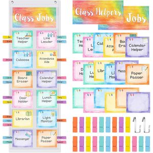 Organizador de Bolsillo para Trabajos de Clase 9.734 x 5.634 Tarjetas Multicolor de Ayudantes del Aula con Clips y Ganchos para Uso del Maestro - Product Image 1