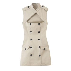 <span class=keywords><strong>Robe</strong></span> Trench Mini Femme Personnalisée 2026 à Découpes, Ourlet Asymétrique, Double Boutonnage, Style Vintage Décontracté, pour le Travail et le Bureau, <span class=keywords><strong>Robe</strong></span>-Manteau Midi Fendue OEM/ODM - Product Image 1